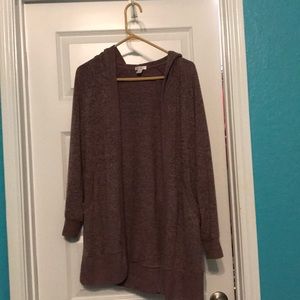 Hooded mauve marled cardigan